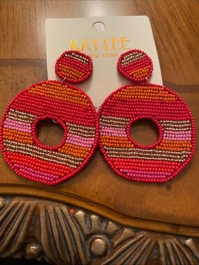 Pink & Orange Beaded Hoop Earrings